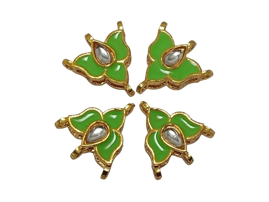 Parrot Green  Flower Shaped Meena Kundan Stones
