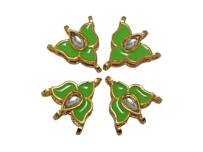 Parrot Green  Flower Shaped Meena Kundan Stones