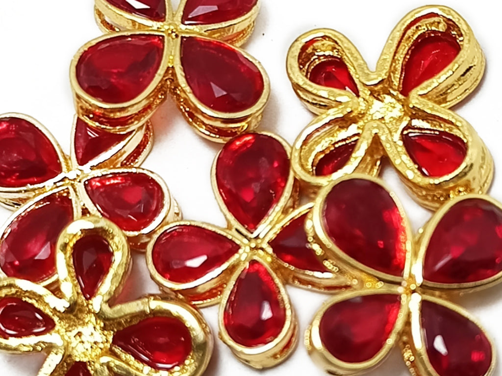 Red & Golden Flower Shaped Kundan Stones