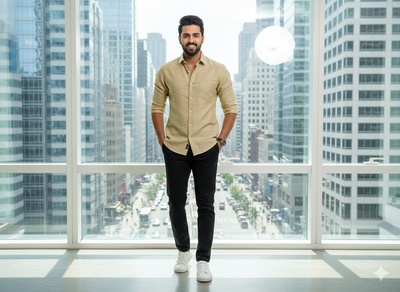 सैंड ब्राउन कॉटन लिनन फ़ैब्रिक