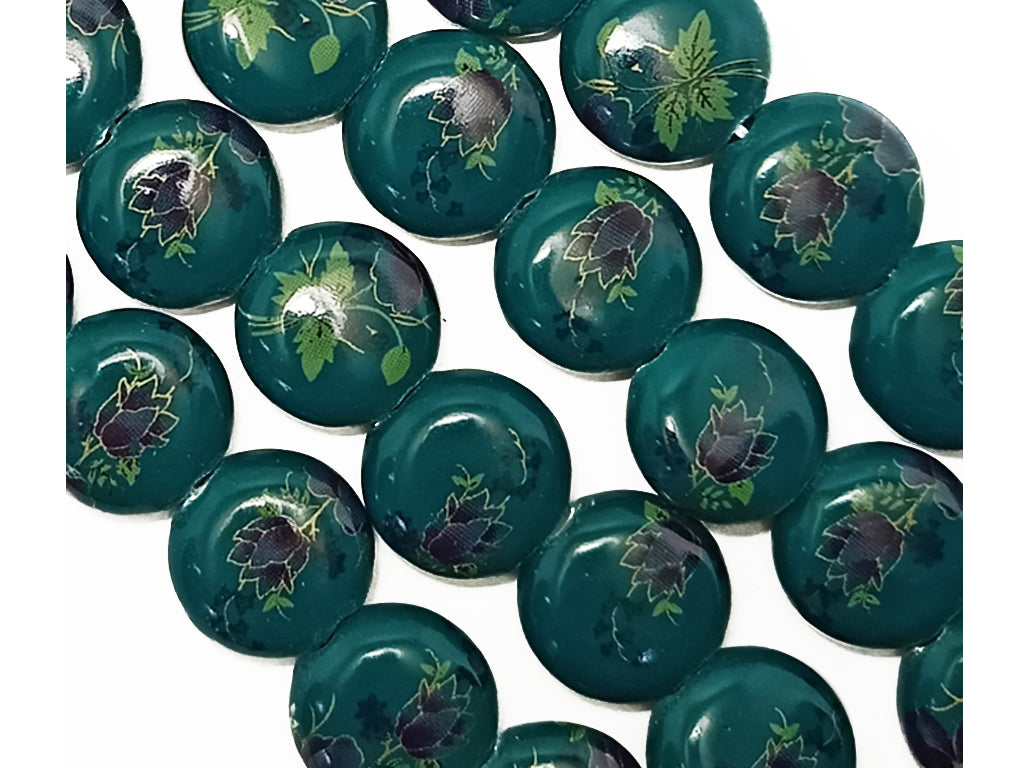 Green Round Printed Ceramic Beads