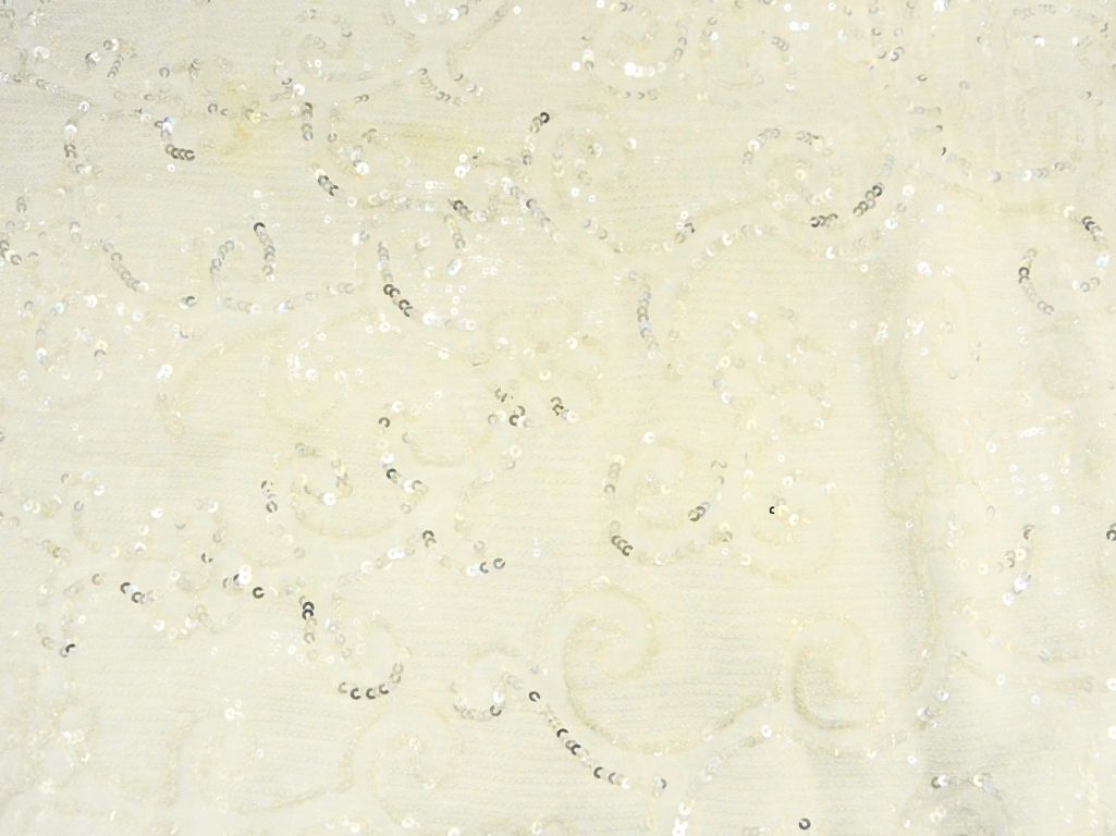 White Viscose Georgette With Sequins Embroidered Fabric