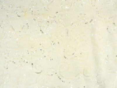 White Viscose Georgette With Sequins Embroidered Fabric
