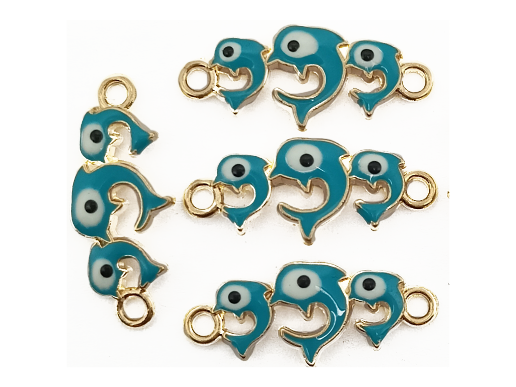 Teal Blue Dolphin Enamel Metal Charms