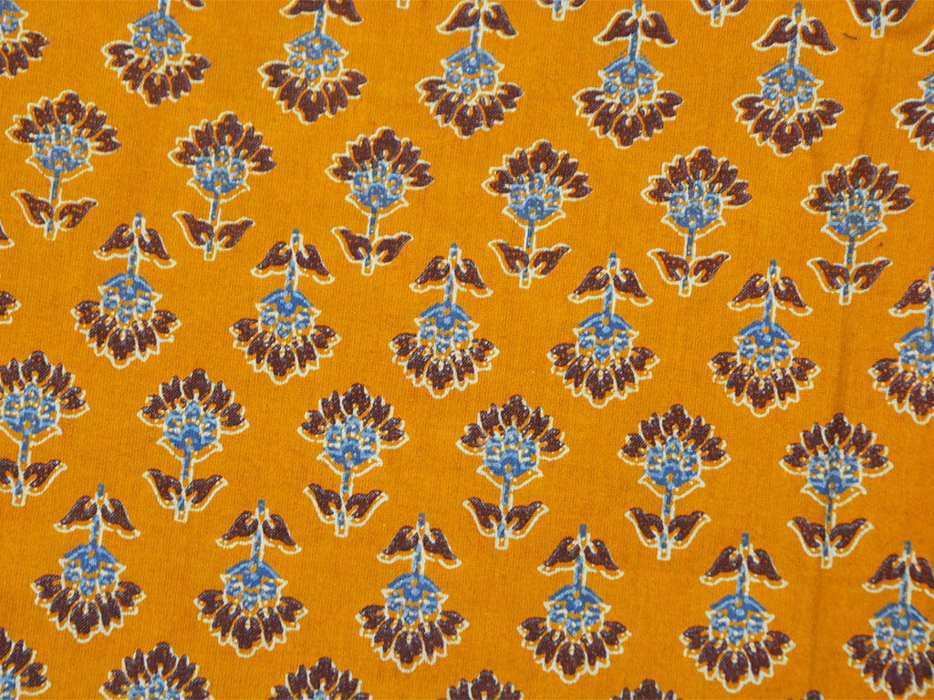 Mustard Yellow Floral Pure Cotton Fabric