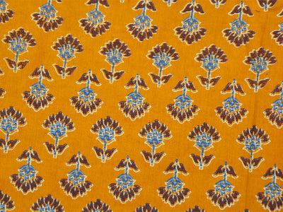 Mustard Yellow Floral Pure Cotton Fabric