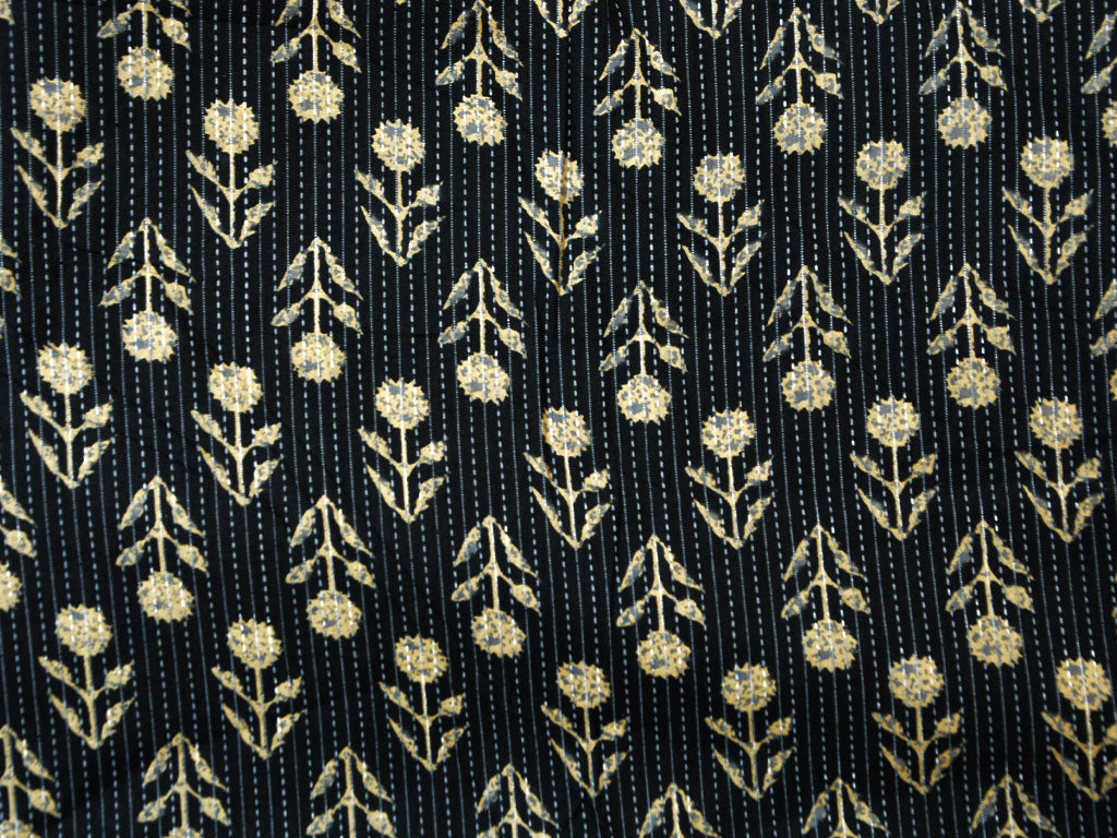 Black Floral Pure Cotton Kantha Fabric