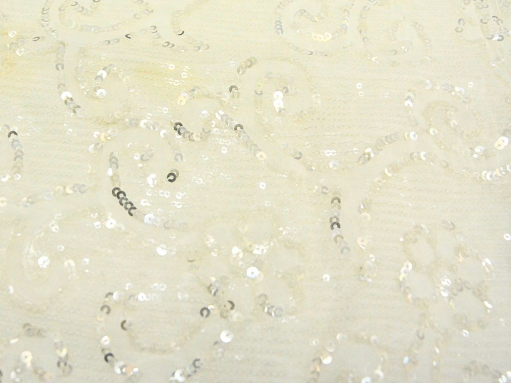 White Viscose Georgette With Sequins Embroidered Fabric
