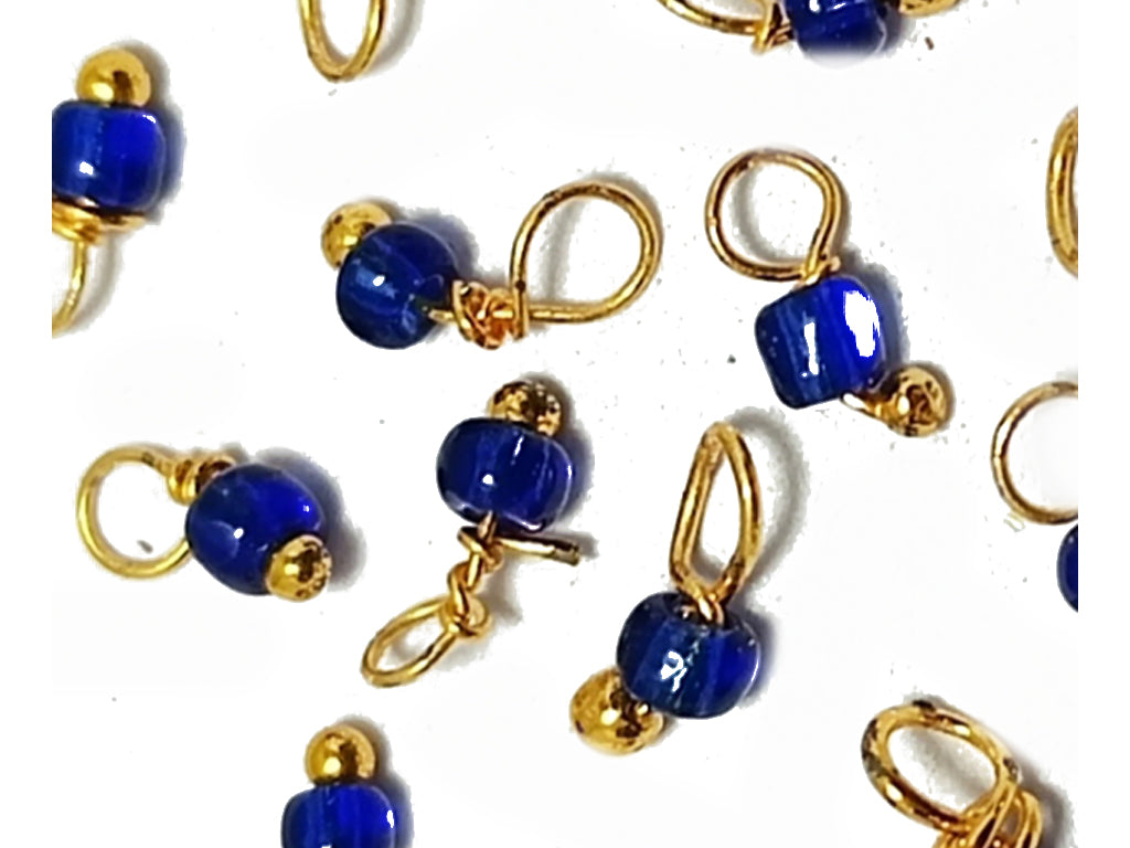 Dark Blue & Golden Glass Loreal Beads With Hook