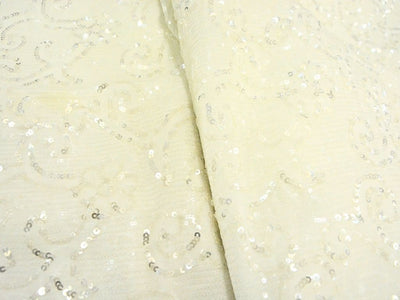 White Viscose Georgette With Sequins Embroidered Fabric