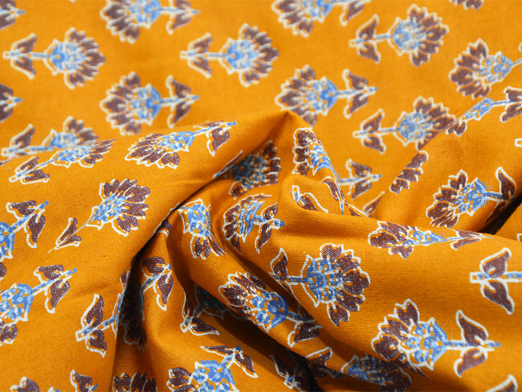 Mustard Yellow Floral Pure Cotton Fabric