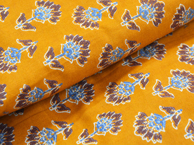 Mustard Yellow Floral Pure Cotton Fabric