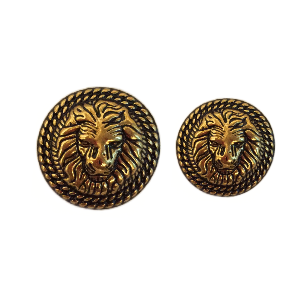 Golden Color Fearless Lion Face Shaped 1 Hole Round Metal Buttons