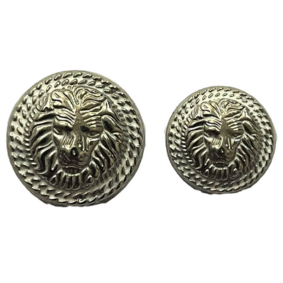 White & Silver Fearless Lion Face Shaped 1 Hole Round Metal Buttons