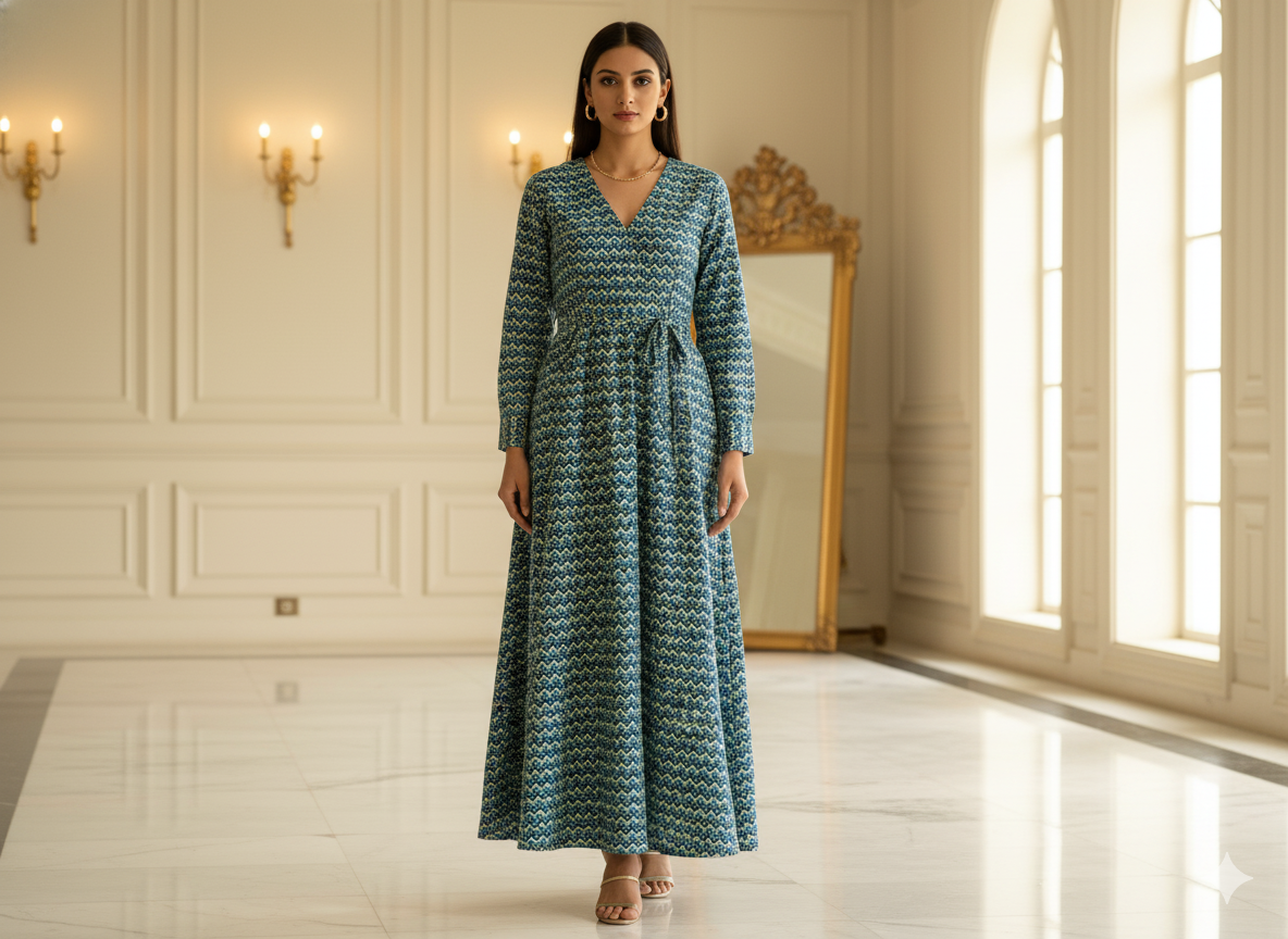 Multicolor Zigzag Printed Semi Pashimna Woolen Fabric