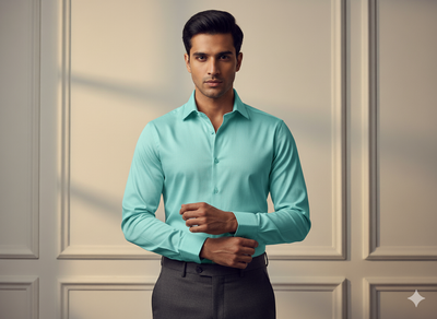 हल्का फ़िरोज़ा सादा ग्लेज्ड कॉटन फ़ैब्रिक (थोक)