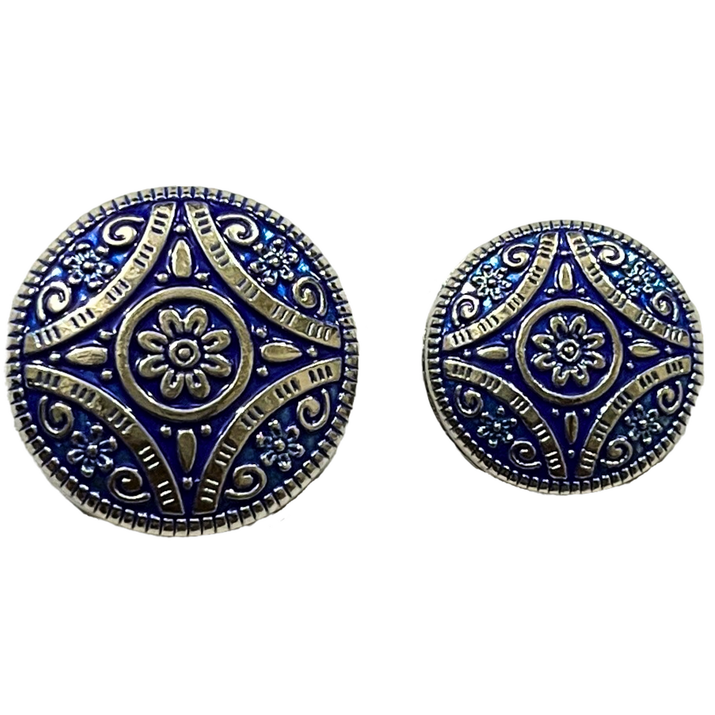 Blue & Silver Color Attractive Regal Traditional 1 Hole Round Metal Buttons