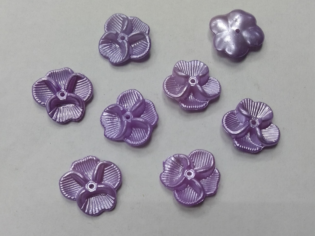 Purple Flat Flower Plastic Beads- 22 mm