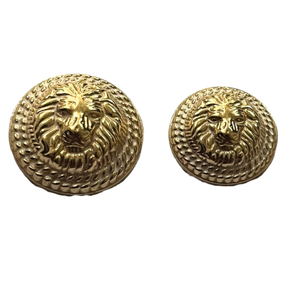 White & Golden Fearless Lion Face Shaped 1 Hole Round Metal Buttons