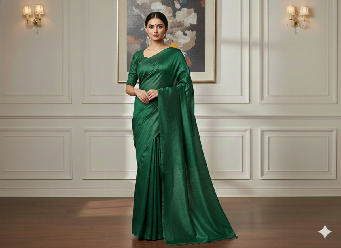 Bottle Green Plain Bangalore Raw Silk Fabric  (Wholesale)