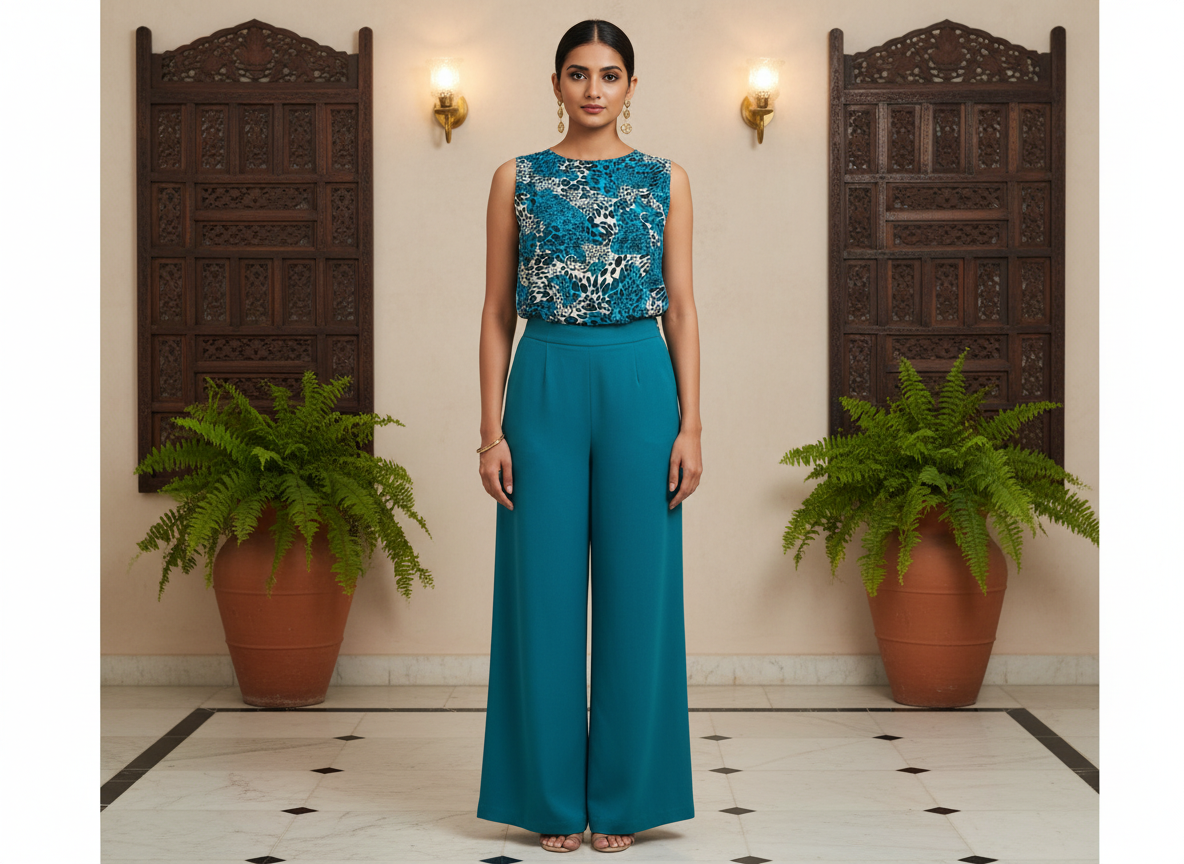 Sea Blue Leopard Digitally Printed Butter Crepe Fabric