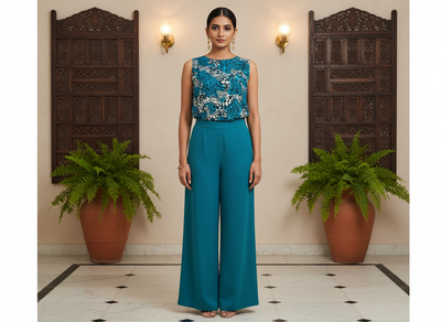 Sea Blue Leopard Digitally Printed Butter Crepe Fabric