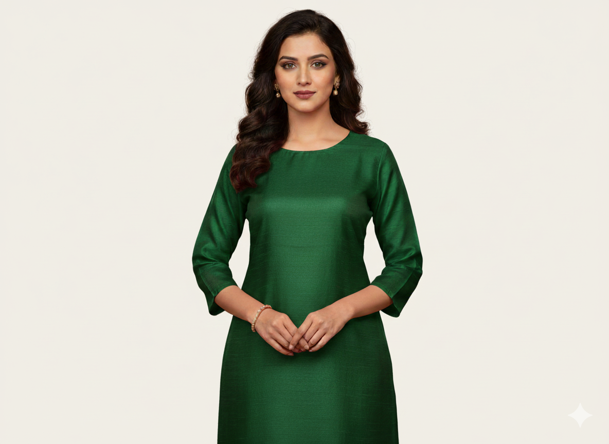 Bottle Green Plain Bangalore Raw Silk Fabric  (Wholesale)