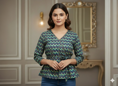 Multicolor Zigzag Printed Semi Pashimna Woolen Fabric