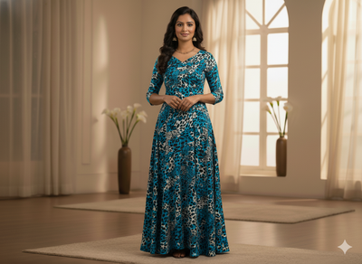 Sea Blue Leopard Digitally Printed Butter Crepe Fabric