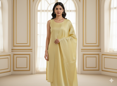 Pastel Yellow Plain Malai Satin Fabric