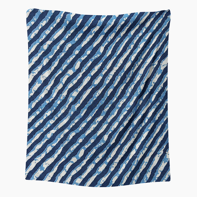 Dark Blue & White Stripes Printed Cotton Fabric