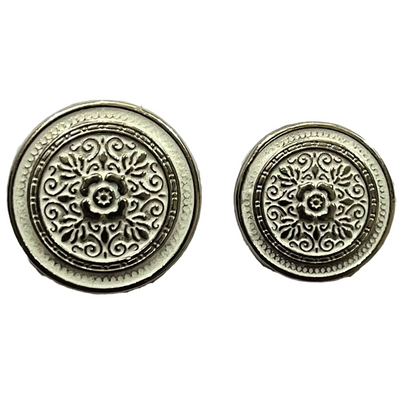 White & Silver Eye Catchy Floral 1 Hole Round Metal Buttons