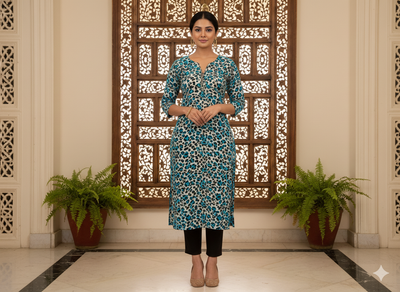 Sea Blue Leopard Digitally Printed Butter Crepe Fabric