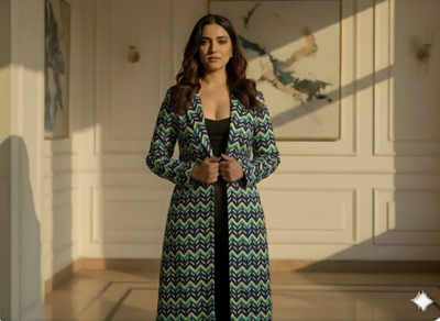 Multicolor Zigzag Printed Semi Pashimna Woolen Fabric