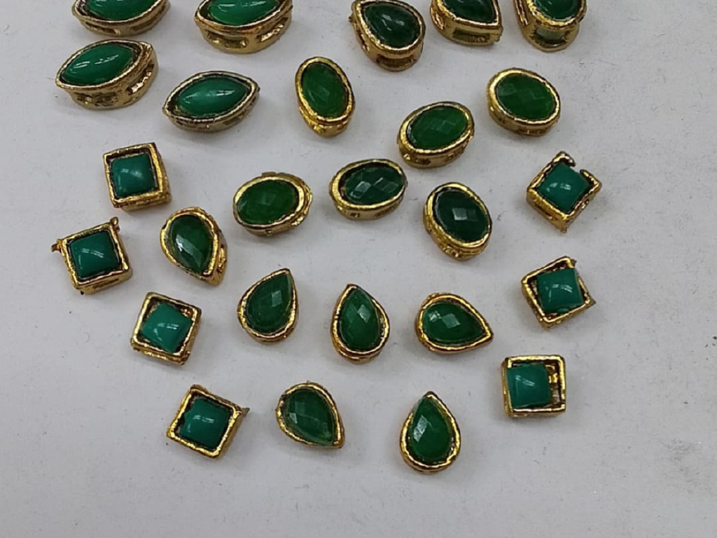 Green Mix Kundan Stones with Metal Base