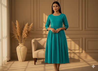 Teal Blue Plain 100% Pure Mul Mul Cotton