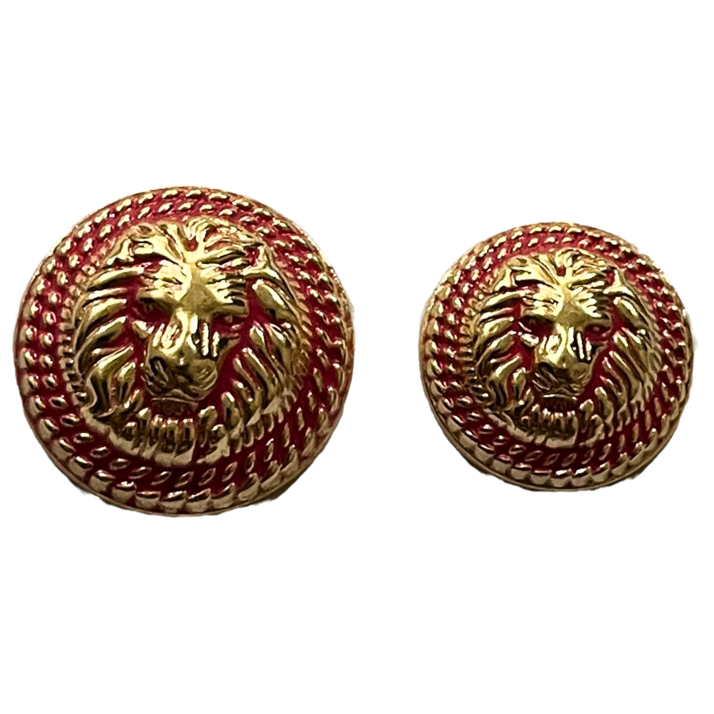 Pink & Golden Fearless Lion Face Shaped Round 1 Hole Metal Buttons