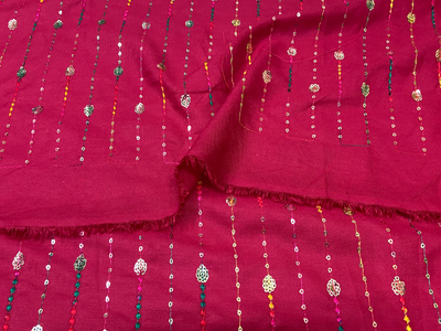 Raspberry Pink Luxuries Embroidery Work Cotton Rayon Fabric