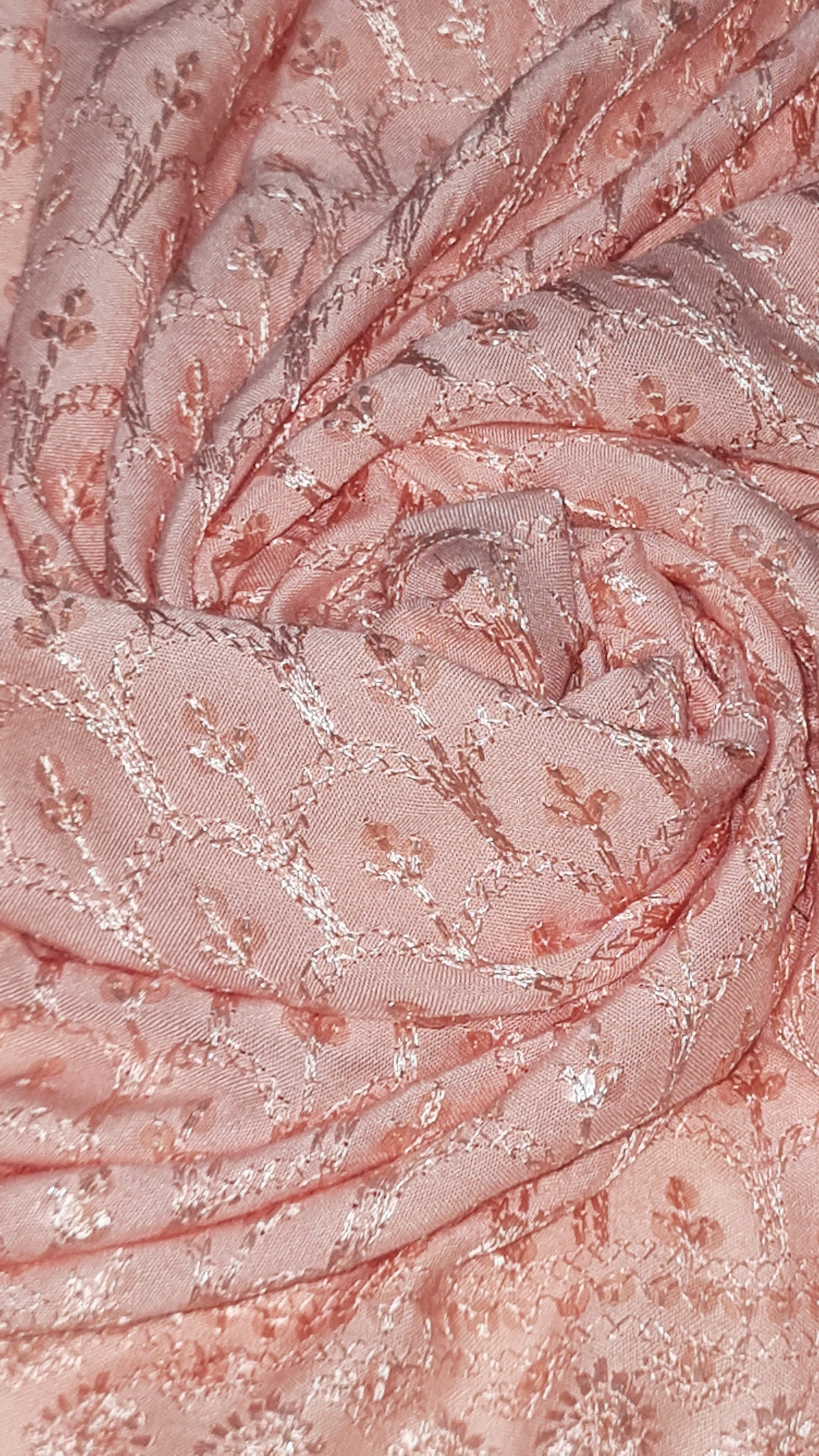 Light Pink Traditional Chikankari Embroidered Cotton Fabric