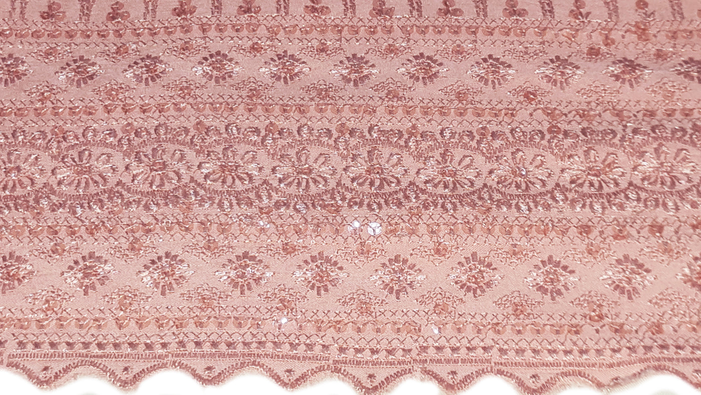 Light Pink Traditional Chikankari Embroidered Cotton Fabric