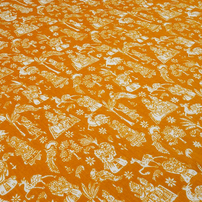 Mustard & White Traditional Printed Pure Cotton Fabric