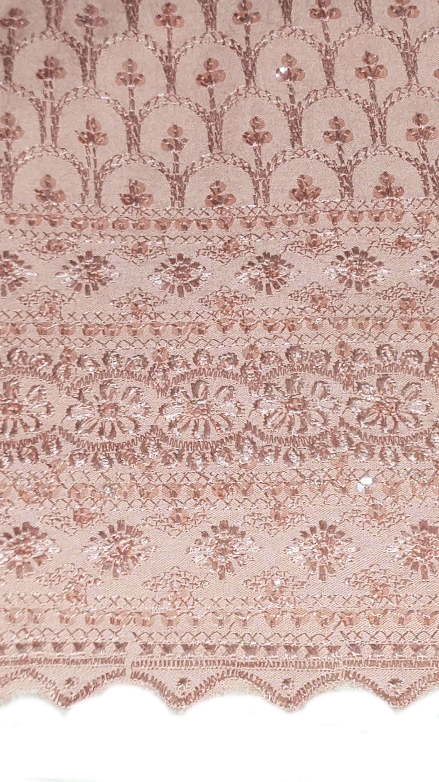 Light Pink Traditional Chikankari Embroidered Cotton Fabric