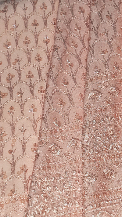 Light Pink Traditional Chikankari Embroidered Cotton Fabric