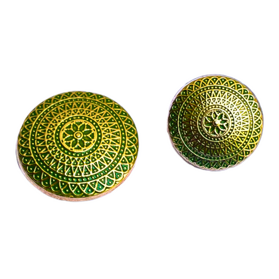 Golden & Green Color Elegant Traditional Designer Round 1 Hole Metal Buttons