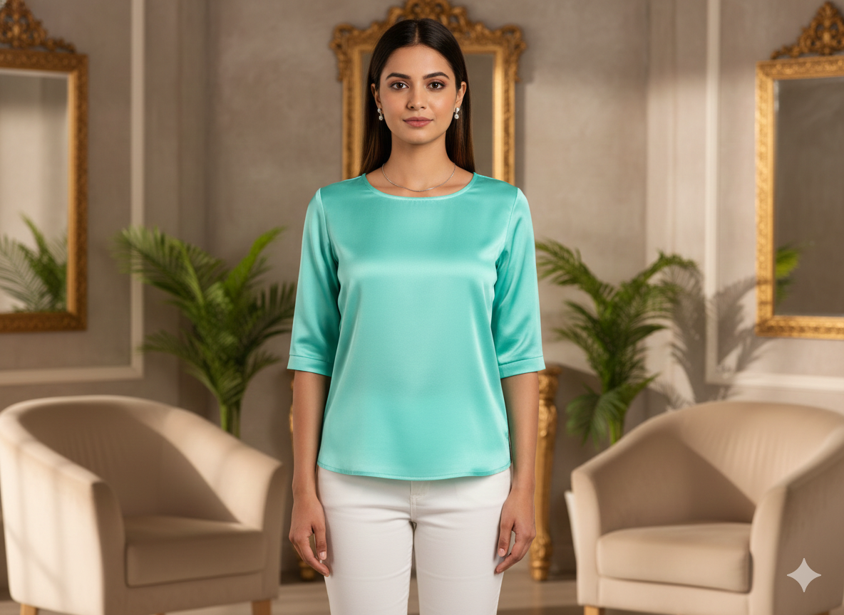 Baby Blue Plain Malai Satin Fabric  (Wholesale)