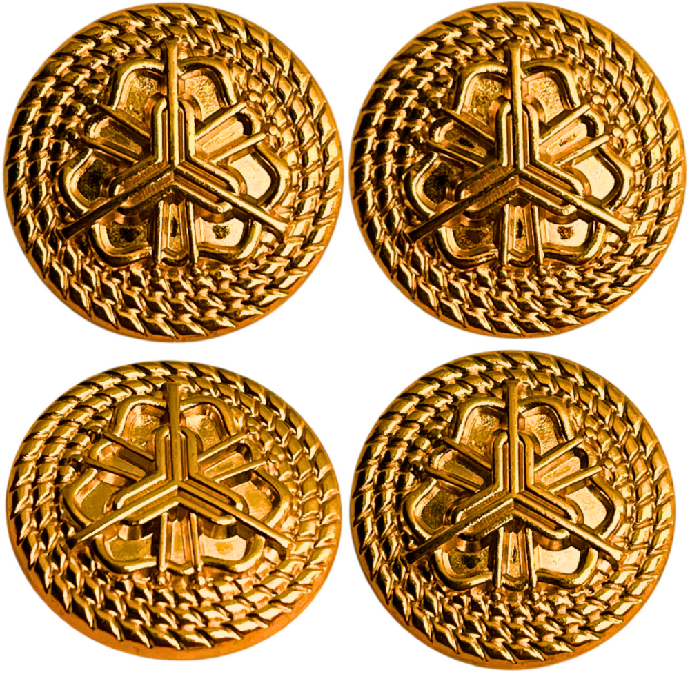 Pure Golden Regal Floral Motif Antique Design Round Shank Metal Button