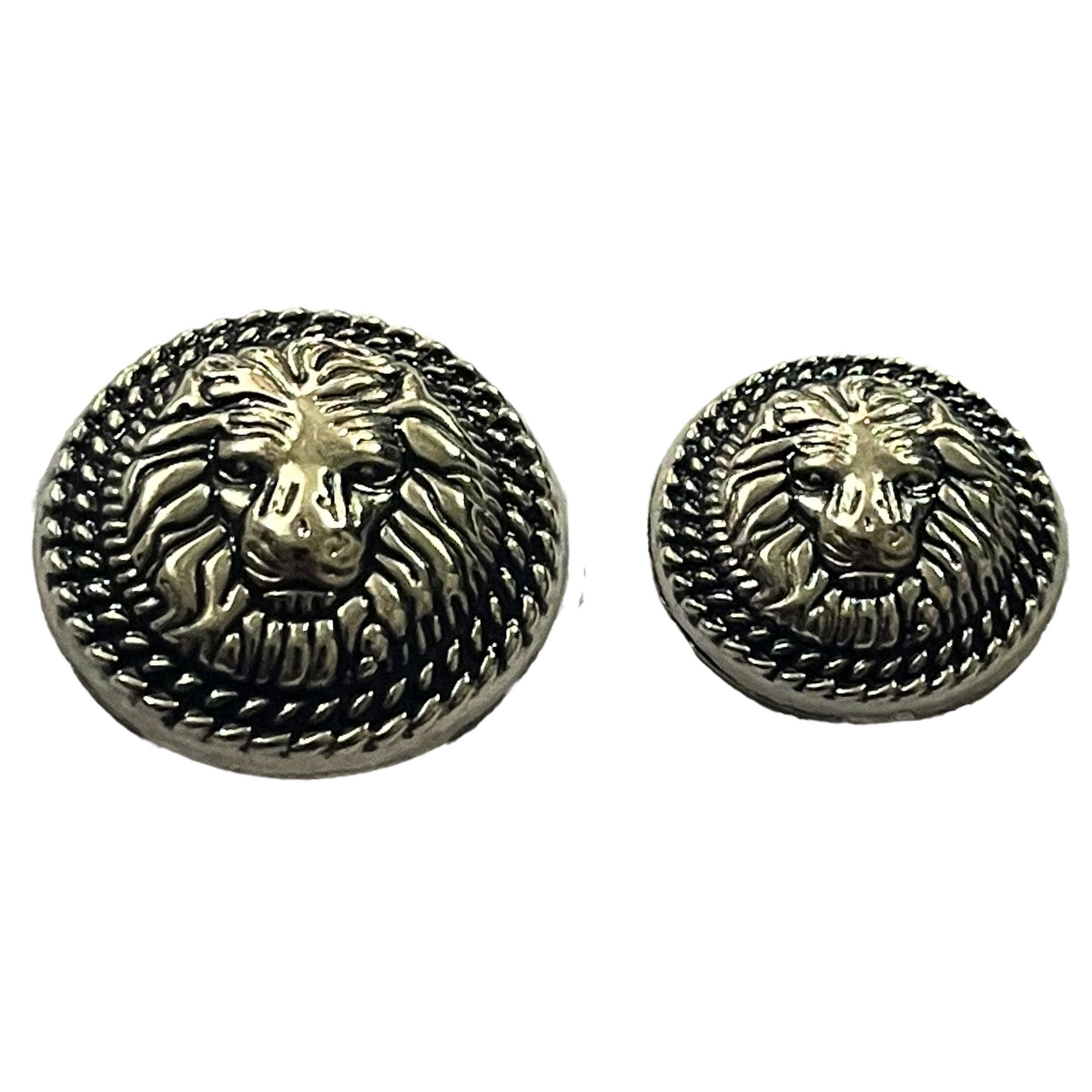 Black & Silver Fearless Lion Face Shaped 1 Hole Round Metal Buttons