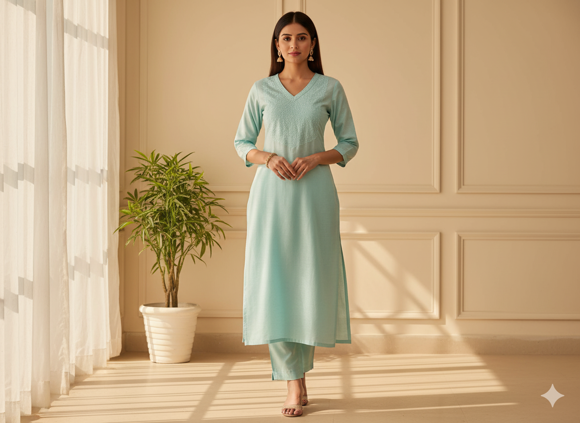 हल्का फ़िरोज़ा सादा ग्लेज्ड कॉटन फ़ैब्रिक (थोक)