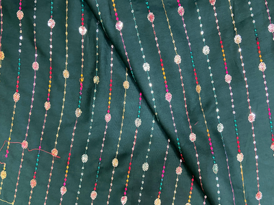 Deep Emerald Green Luxuries Embroidery Work Cotton Rayon Fabric