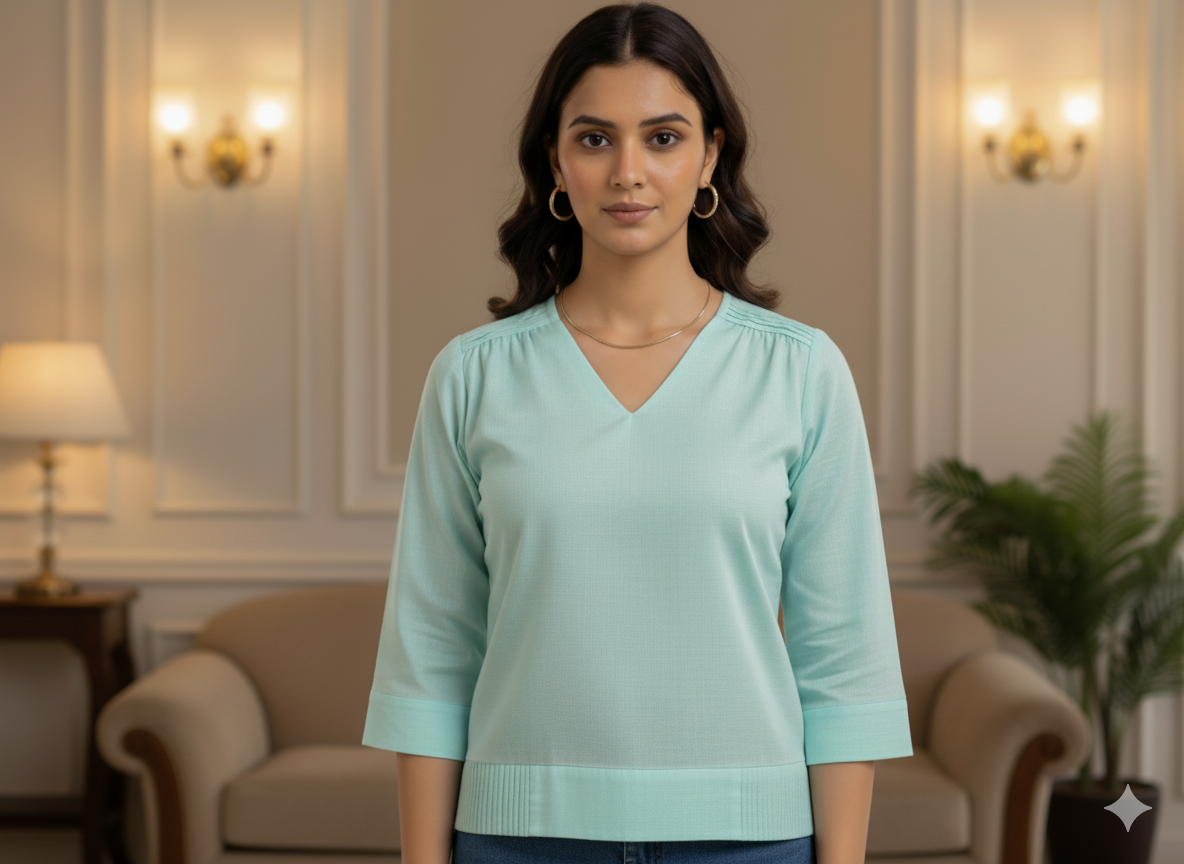 हल्का फ़िरोज़ा सादा ग्लेज्ड कॉटन फ़ैब्रिक (थोक)